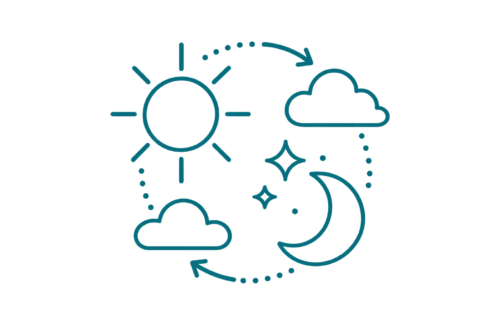 Sun and moon icon representing circadian rhythm and sleep biology.